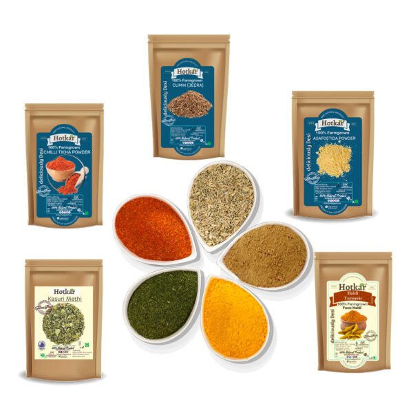 Hotkar Spice Combo Pack of 5 Chilli Powder 100g| Turmeric Powder 100g | Coriander Powder 100g | Black Pepper Powder 100g | Clove Powder 100g | Cinnamon Powder 100g |    Monthly Value Pack 5 | 500g