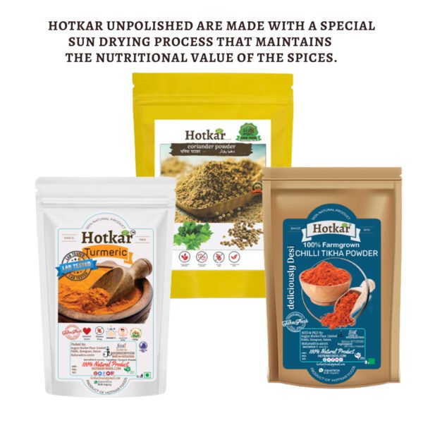 Hotkar Spice Combo Pack of 3 Chilli Powder 200g | Turmeric Powder 200g | Coriander Powder 200g | Monthly Value Pack | 600g